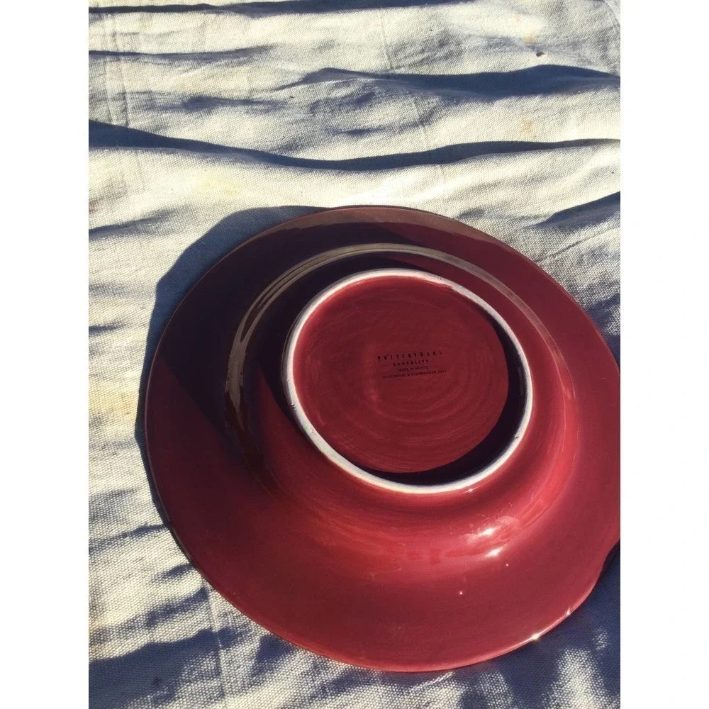 Pottery Barn Sausalito red dinner plate 12” boho ceramic pottery hand painted